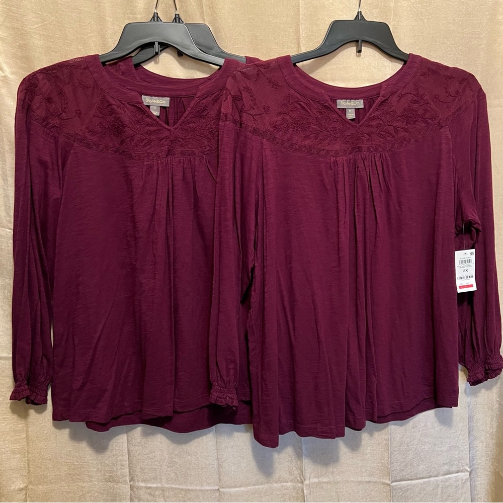 Style & Co (Macy’s), raglan sleeved blouse, mesh trim with floral embroidery! - Picture 10 of 11